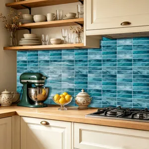 Blaue Kristallfolie Fliesenaufkleber zum Aufkleben, wasserdichter Küchenrückwand Aufkleber.