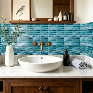 Blaue Mosaik Fliesenaufkleber für Badezimmer Wanddekoration, wasserdichte PVC Folie.