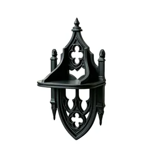 Schwarzes gotisches Wandregal Detail, antik 3D hohles Design fuer Heimdekor und Party Deko.