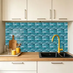 Adesivo per piastrelle impermeabile carta da parati mattone blu per paraschizzi cucina mobili