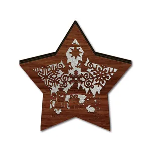 LED wooden Christmas star decoration desktop ornament holiday festive light up cutout display decor