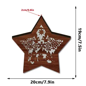 LED wooden star Christmas ornament with cutout design, holiday desktop decoration, 20x19cm.