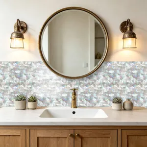 Adhesivos para azulejos impermeables, papel pintado mosaico nacar para decoracion de bano.