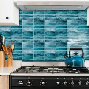 Wasserdichter blauer Fliesenaufkleber für Küchenwand-Dekor, selbstklebende PVC-Folie.
