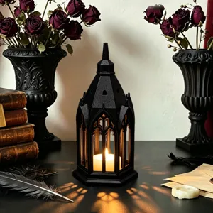 Gothic LED candle lantern black architectural night light party home decor tabletop ornament