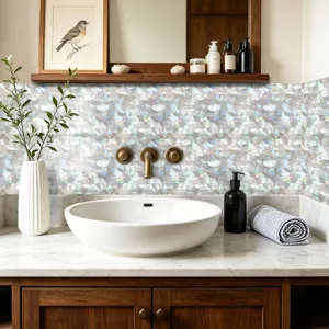 Pegatinas de azulejos de nácar impermeables salpicadero con diseño de escamas para pared