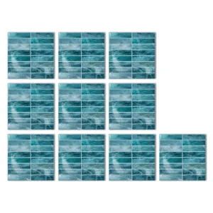 Blaue Aquarell Fliesenaufkleber Detailansicht, glänzende Kristallfolie Wand- und Bodenaufkleber.