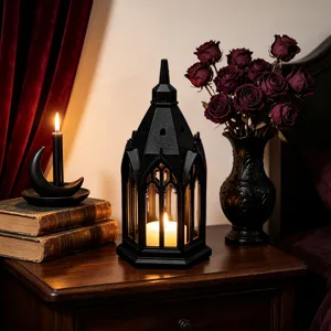 Gothic cathedral style black candle lantern LED night light for home decor party ornaments