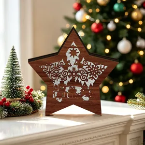 LED wooden Christmas star ornament tabletop glowing holiday decoration for home party decor