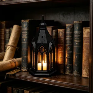 Gothic black candle lantern LED night light vintage bookshelf tabletop party decor