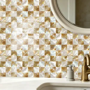 Adhesivo de azulejos de mosaico con película de cristal para decoración de pared de baño.