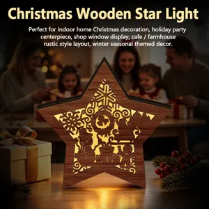 LED wooden Christmas star light, rustic holiday table centerpiece and home decor ornament.
