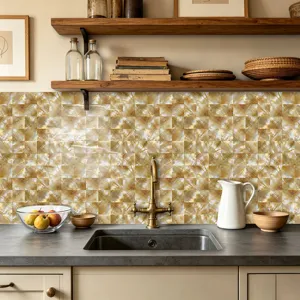 Adhesivo para azulejos nacar oro impermeable pegatina de pared decoracion cocina