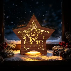 LED wooden Christmas star light ornament festive desktop glowing decor for winter holiday home