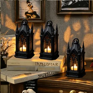 Gothic LED candle lantern retro black castle night light tabletop party home decor