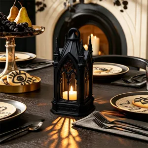 Gothic LED candle lantern retro night light black church window desktop decoration party prop