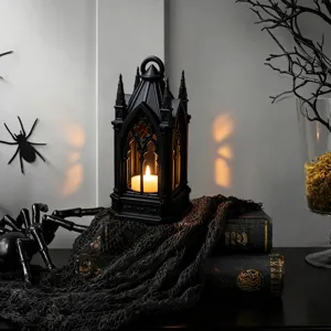 Gothic style LED candle lantern night light for Halloween party decor, tabletop gothic home ornament.