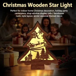 LED Glowing Wooden Christmas Tree Light Tabletop Ornament Holiday Room Decor Detail