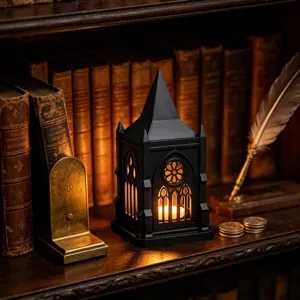 Gothic style LED candle lamp night light retro architectural decorative desktop ornament