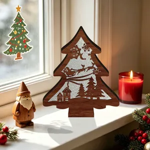 LED Wooden Christmas Tree Light Ornament Festive Desktop Tabletop Holiday Decor Gift