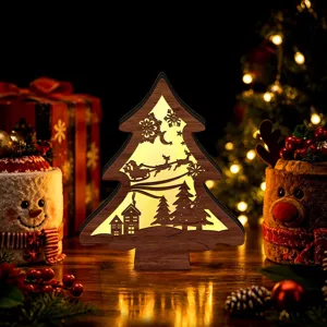 LED wooden Christmas tree light holiday desktop decor rustic festive glowing ornament
