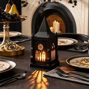 Gothic style decorative LED candle lantern, spooky castle night light for party table decor.