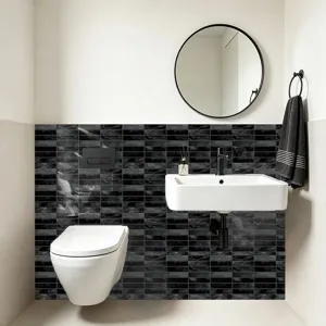Adesivi per piastrelle neri carta da parati impermeabile adesiva per decorazione bagno moderno.