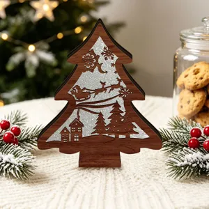 Wooden Christmas tree LED glowing desktop ornament holiday home party decor tabletop display