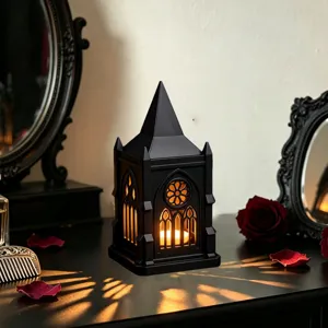 Gothic style LED candle lantern night light for festival party home decor tabletop display.