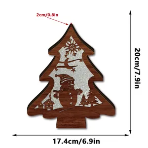 Wooden LED Christmas Tree Ornament Tabletop Snowman Decor 17.4x20cm Festive Holiday Display