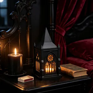 Gothic style LED candle lantern night light for party decoration and vintage home room desk display.