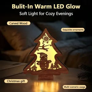 LED wooden Christmas tree night light with warm glow, perfect for holiday table decoration.