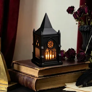 Gothic style LED candle light ornament, detailed vintage church architecture design for party decor.