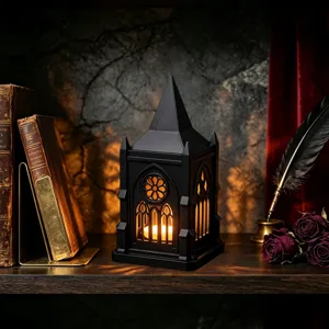 Gothic cathedral LED candle holder night light vintage black home party decor tabletop
