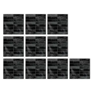 Schwarze Marmor Fliesenaufkleber wasserdicht selbstklebend Wanddecoratio PVC Folie 10Stk