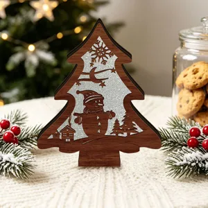 Wooden Christmas tree LED light tabletop ornament holiday festive home bedroom decor gift