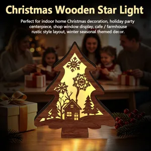 Christmas Wooden Star Light LED Glow Holiday Tabletop Ornament Home Party Room Decor
