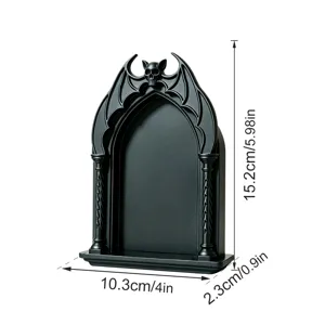 Gothic schwarzes 3D Totenkopf Fledermaus Bogen Regal Detail mit dunklem Heimdekor Design.