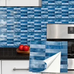Blaue Kristall Fliesenaufkleber, selbstklebende wasserdichte Tapete fuer Kueche.