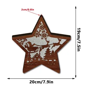 Detailed view of the LED luminous wooden Christmas star decoration with dimensions and craft.