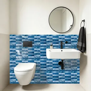 Wasserdichte blaue Mosaik Fliesenaufkleber Detailansicht, selbstklebende Wandtapete Bad.