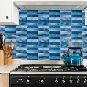 Blaue Mosaik Fliesenaufkleber wasserdicht abziehbar Tapete fuer Kueche Rueckwand