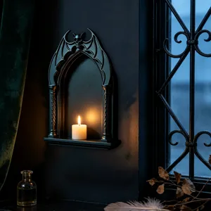 Gotisches schwarzes Wandregal mit Fledermaus Totenkopf Bogen, perfekte Halloween Deko.