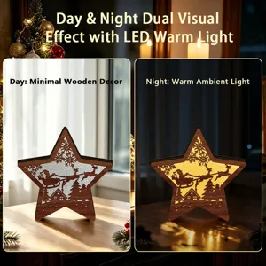 LED Wooden Christmas Star Light Decoration Desktop Ornament Holiday Festival Home Decor