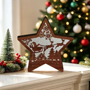 Wooden LED Christmas Star Light Ornament Desktop Holiday Decor for Home Party Display