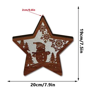 Wooden Christmas star decoration with cute snowman cutout, LED luminous holiday desktop ornament.