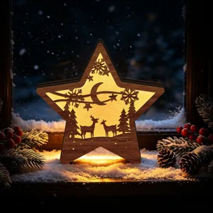 LED Wooden Christmas Star Light Ornament Glowing Desktop Holiday Decor for Winter Home
