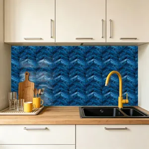 Blaue Fischgrät Fliesenaufkleber wasserdicht selbstklebend Wanddekoration für Küche