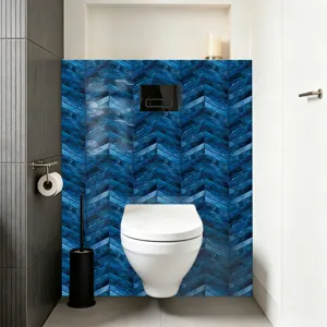 Blauer Fischgräten Fliesenaufkleber, wasserdichte Wanddekoration für Bad und Küche Zuhause.