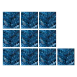 Blaue Fischgrät Kristallfolie Fliesenaufkleber, wasserdichte selbstklebende Wandtattoos Deko.